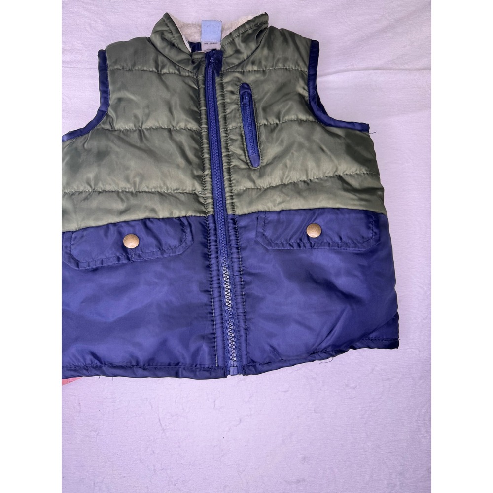 Little Lad Puffer Vest Kids 3T Green Blue Excellent Faux Fur‎ Lined Colorblock